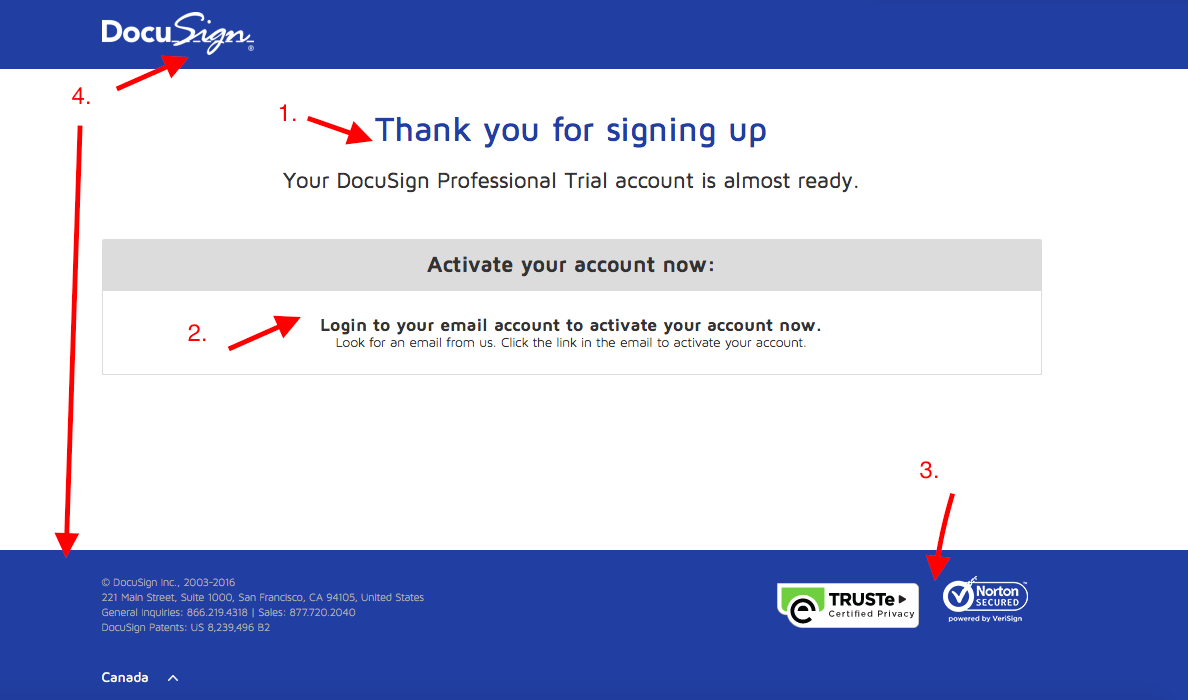 Docusign thank you pages
