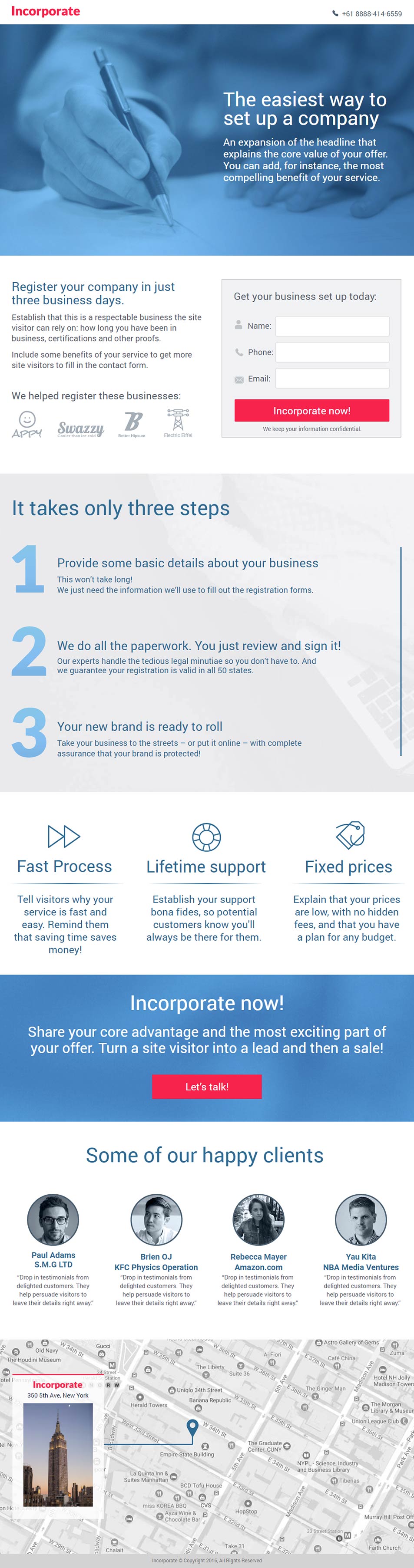Landing page template: Incorporate