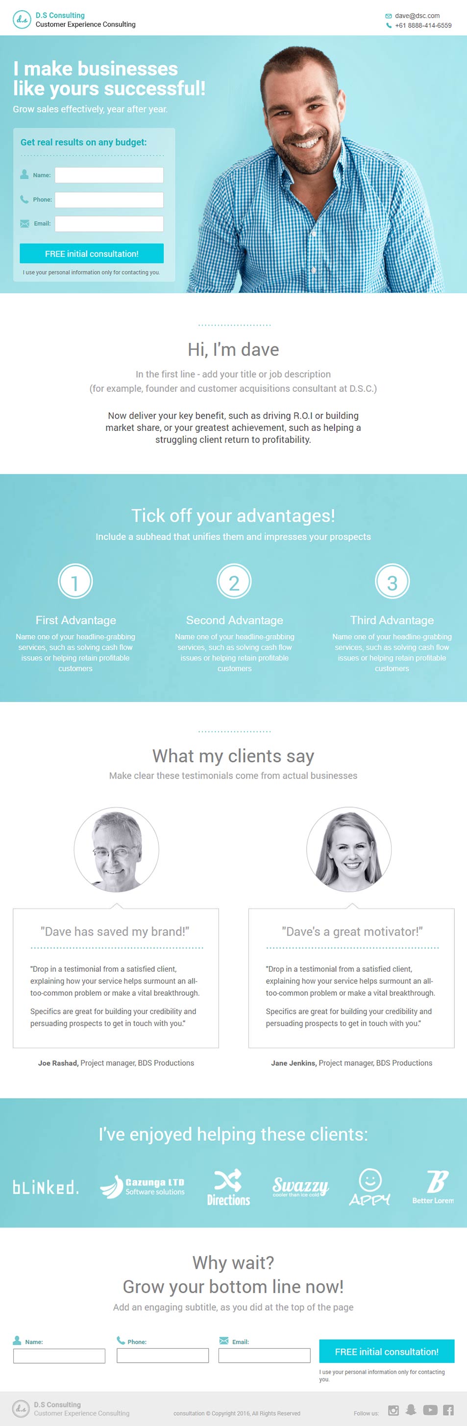 Landing page template: Personal consultant-wide