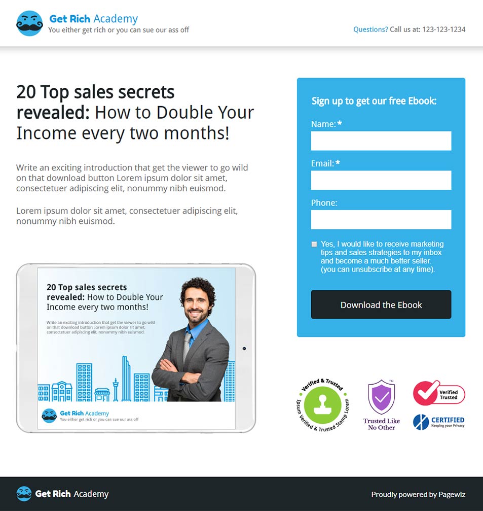 Landing page template: Blue-sales ebook