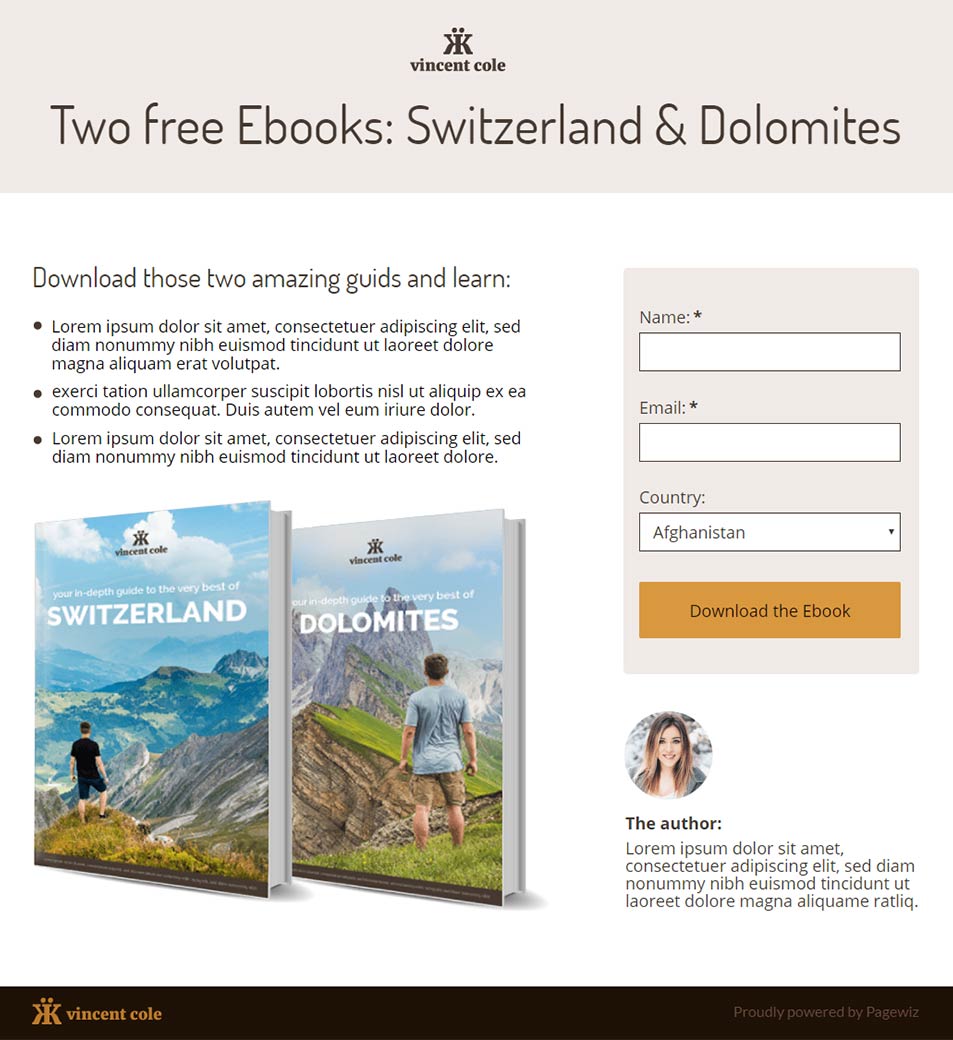 Landing page template: Tourism ebook