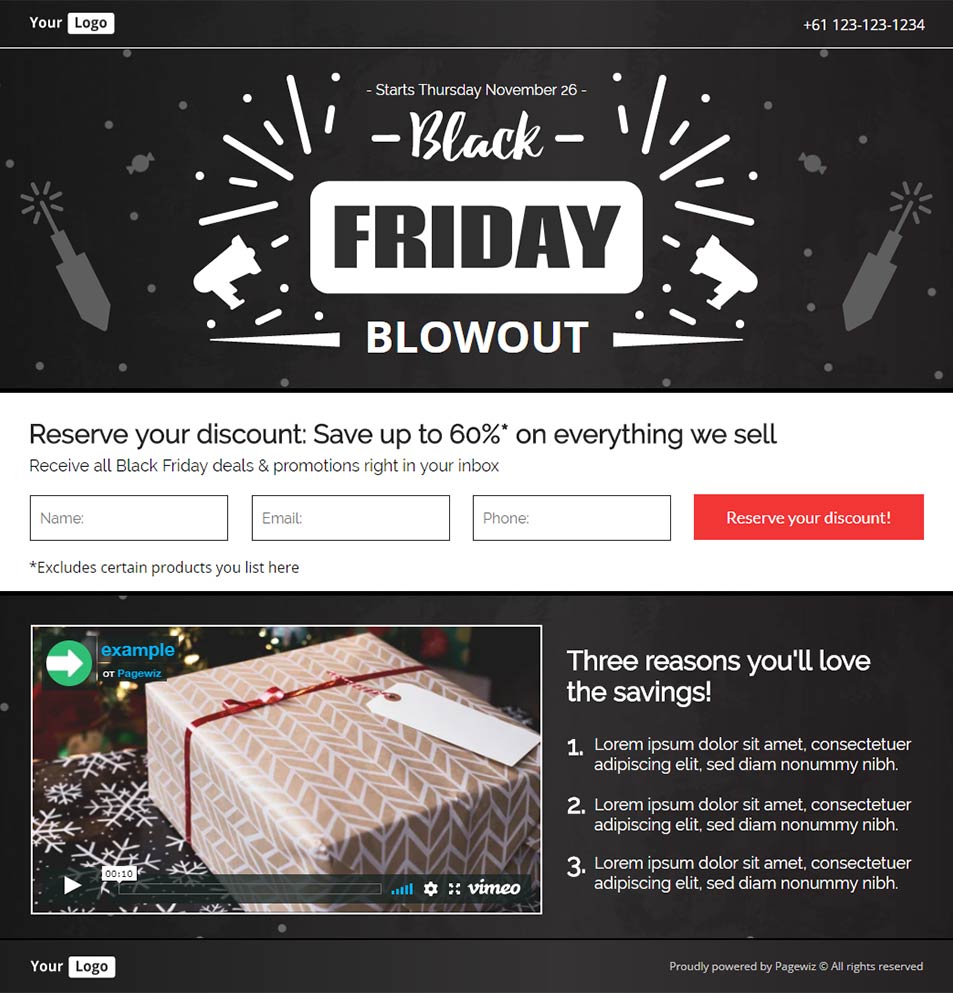 Landing page template: Black Friday blowout