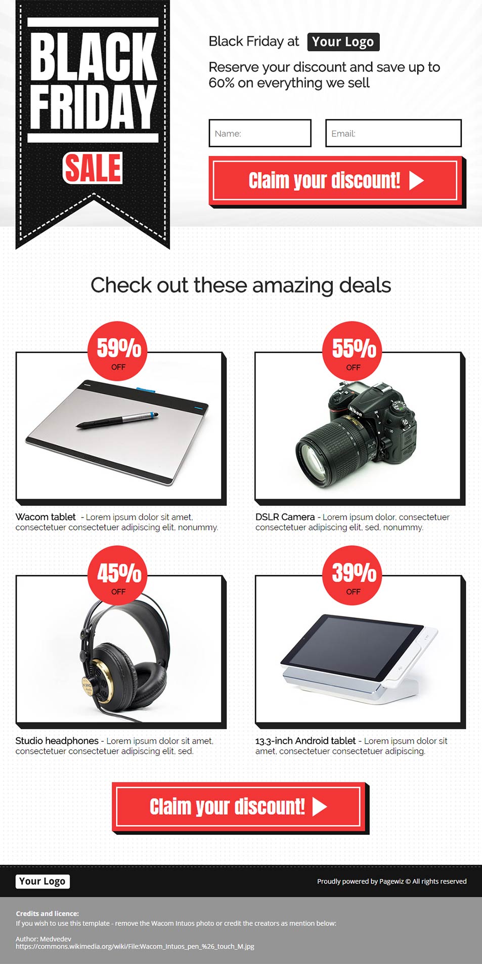 Landing page template: Black Friday products