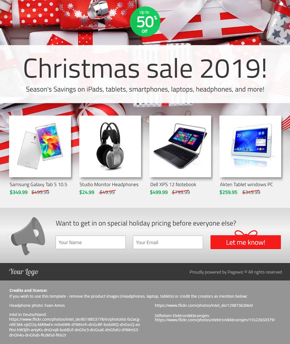 Landing page template: Christmas sale