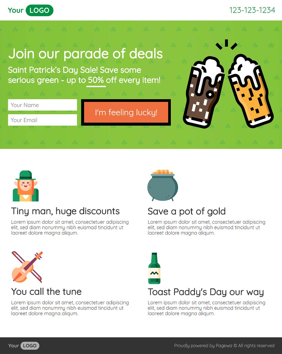 Landing page template: Saint Patrick’s Day