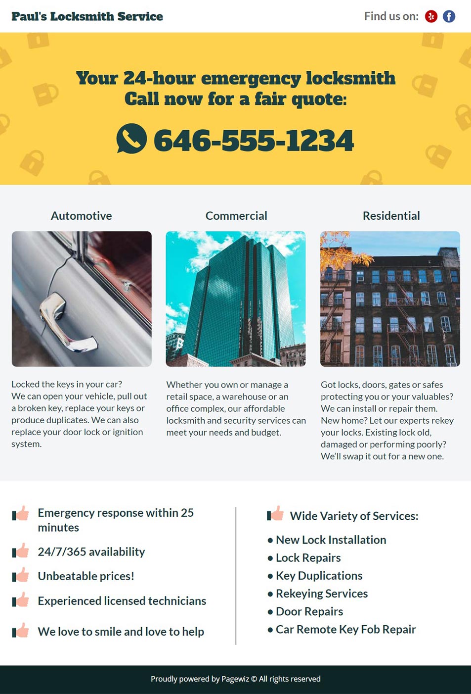 Landing page template: Emergency Locksmith