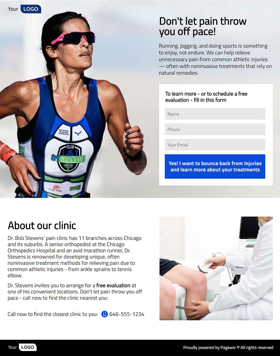 Landing page template: Sport clinic