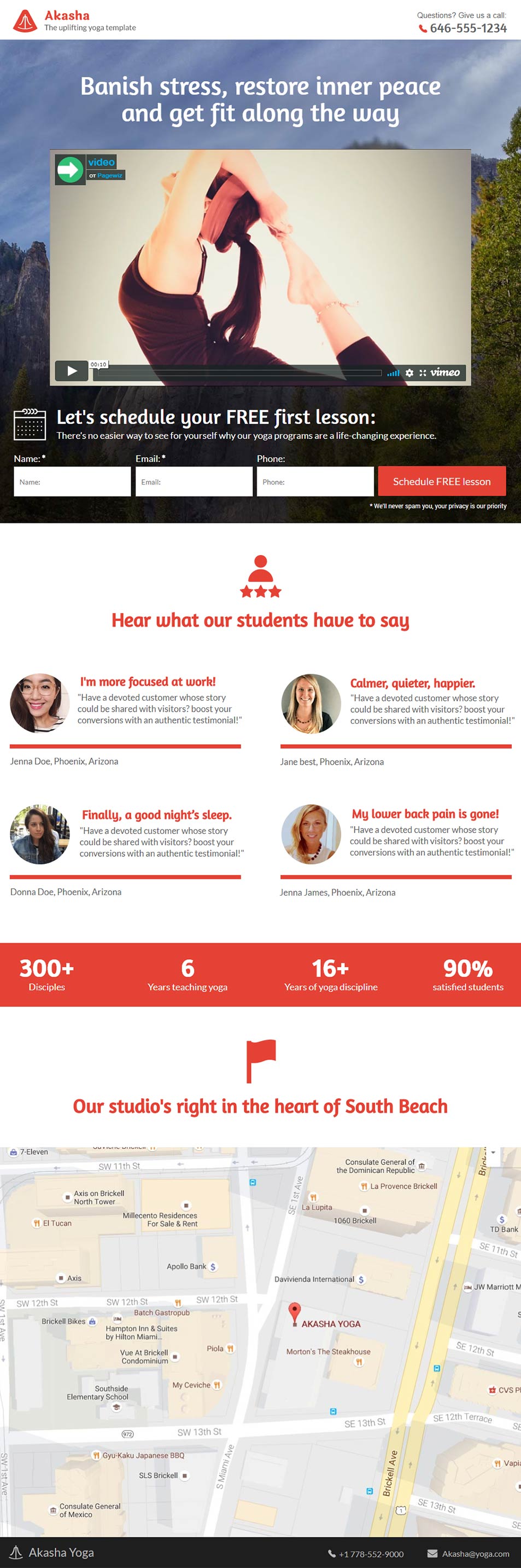 Landing page template: Yoga studio