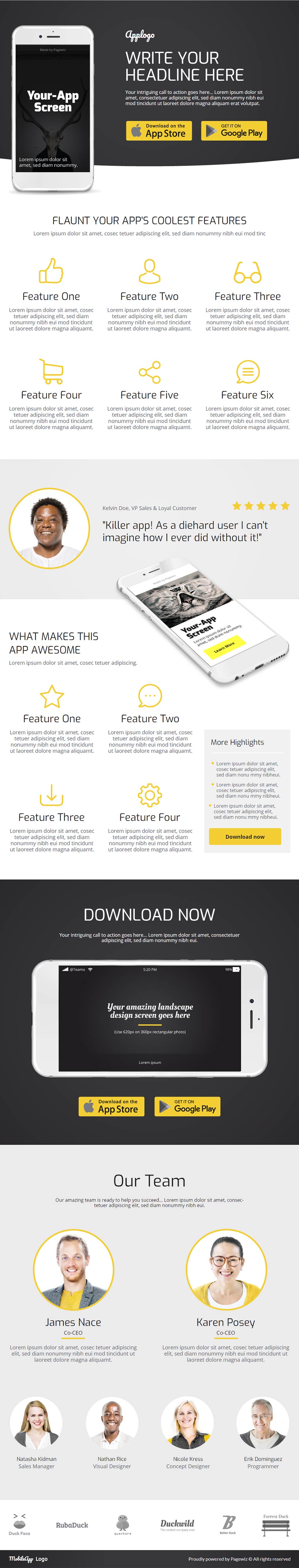 Landing page template: Black-yellow design