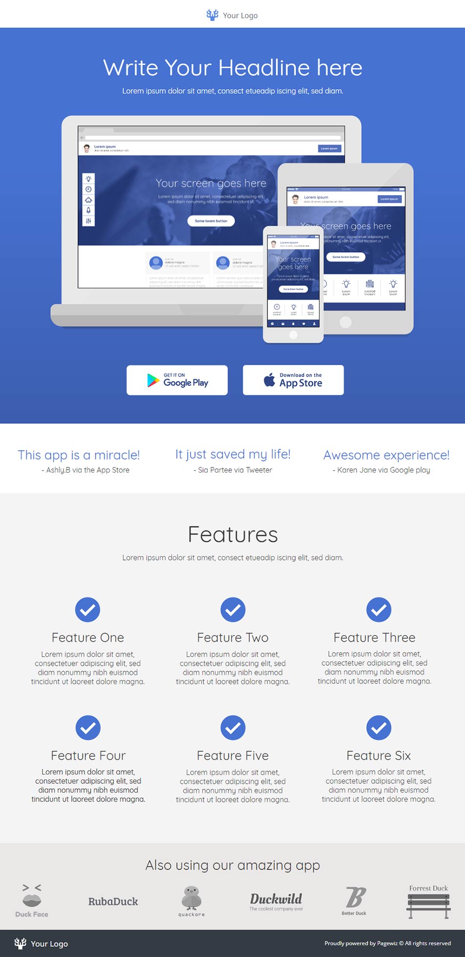 Landing page template: Blue multi-device app