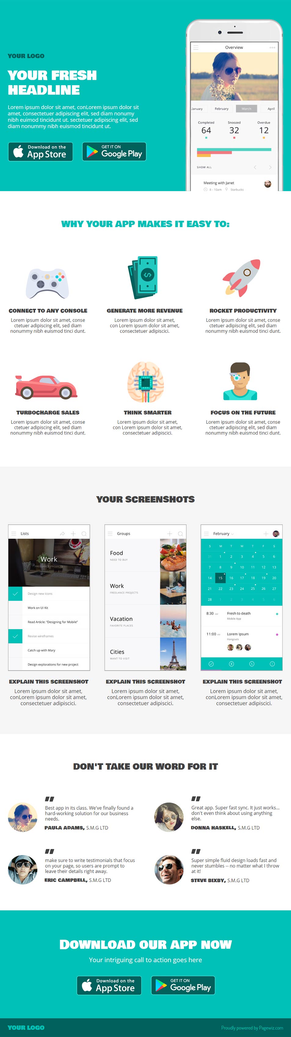 Landing page template: Fresh app - turquoise