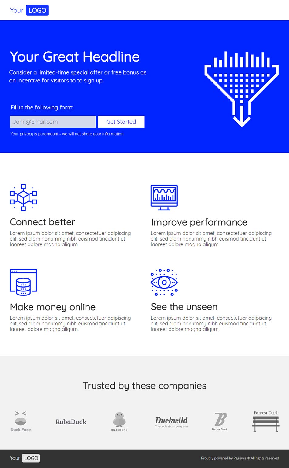 Landing page template: Deep blue see