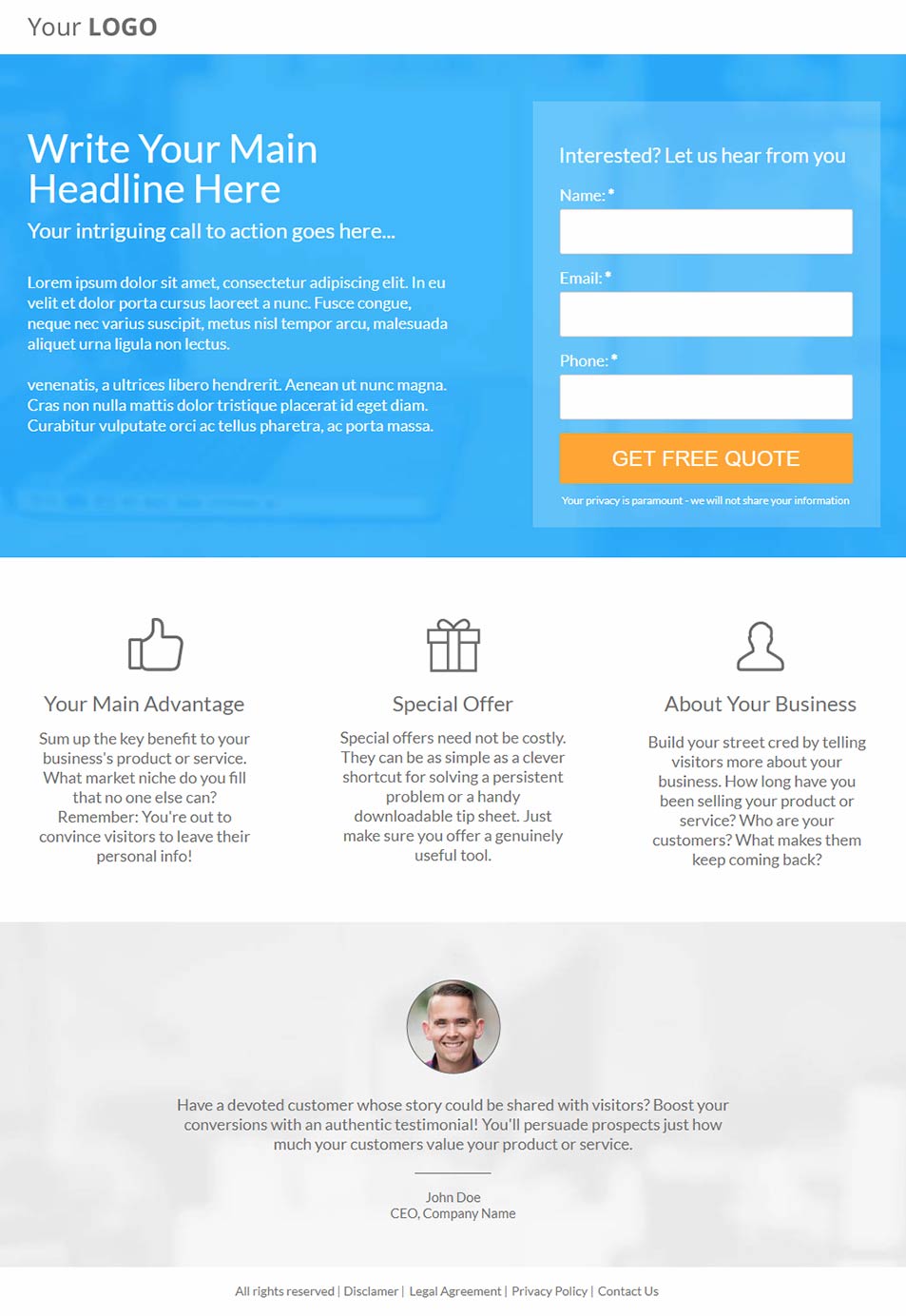 Landing page template: Easy blue