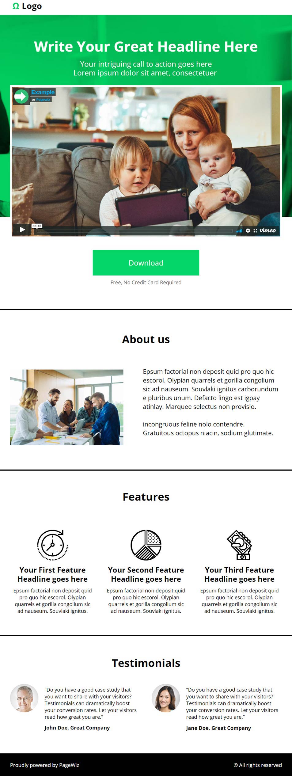 Landing page template: Omega download link