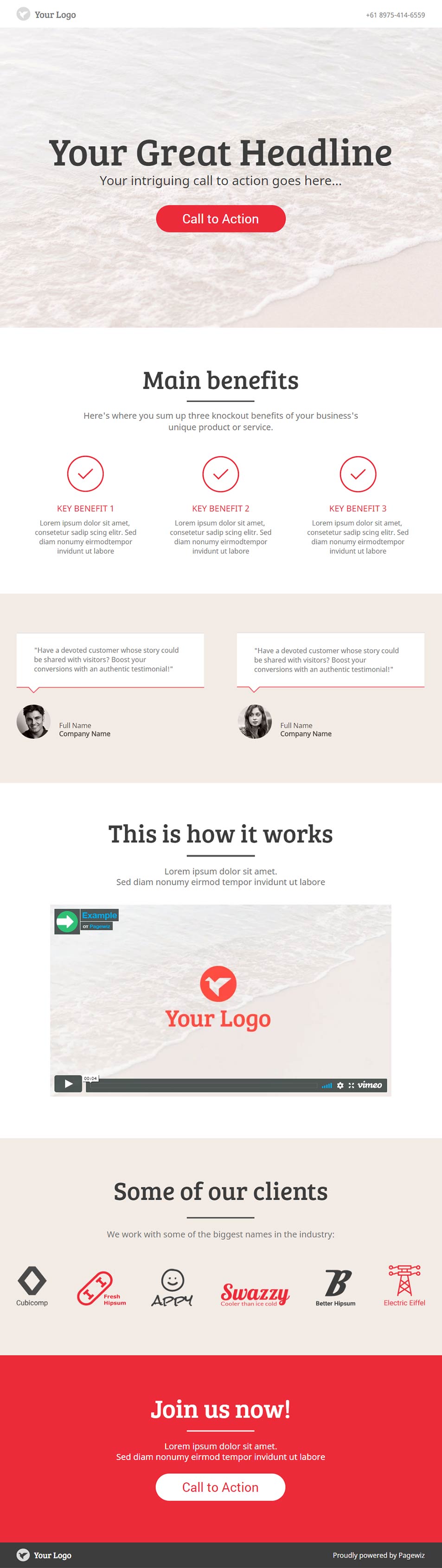 Landing page template: White waves