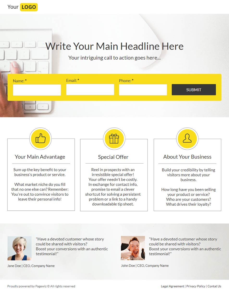 Landing page template: Yellow jacket