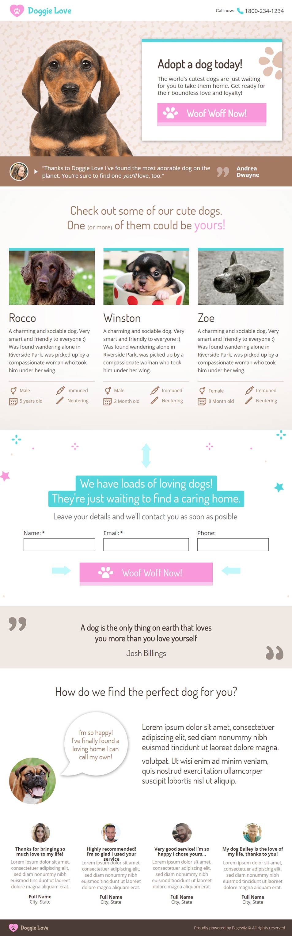 Landing page template: Adopt a dog