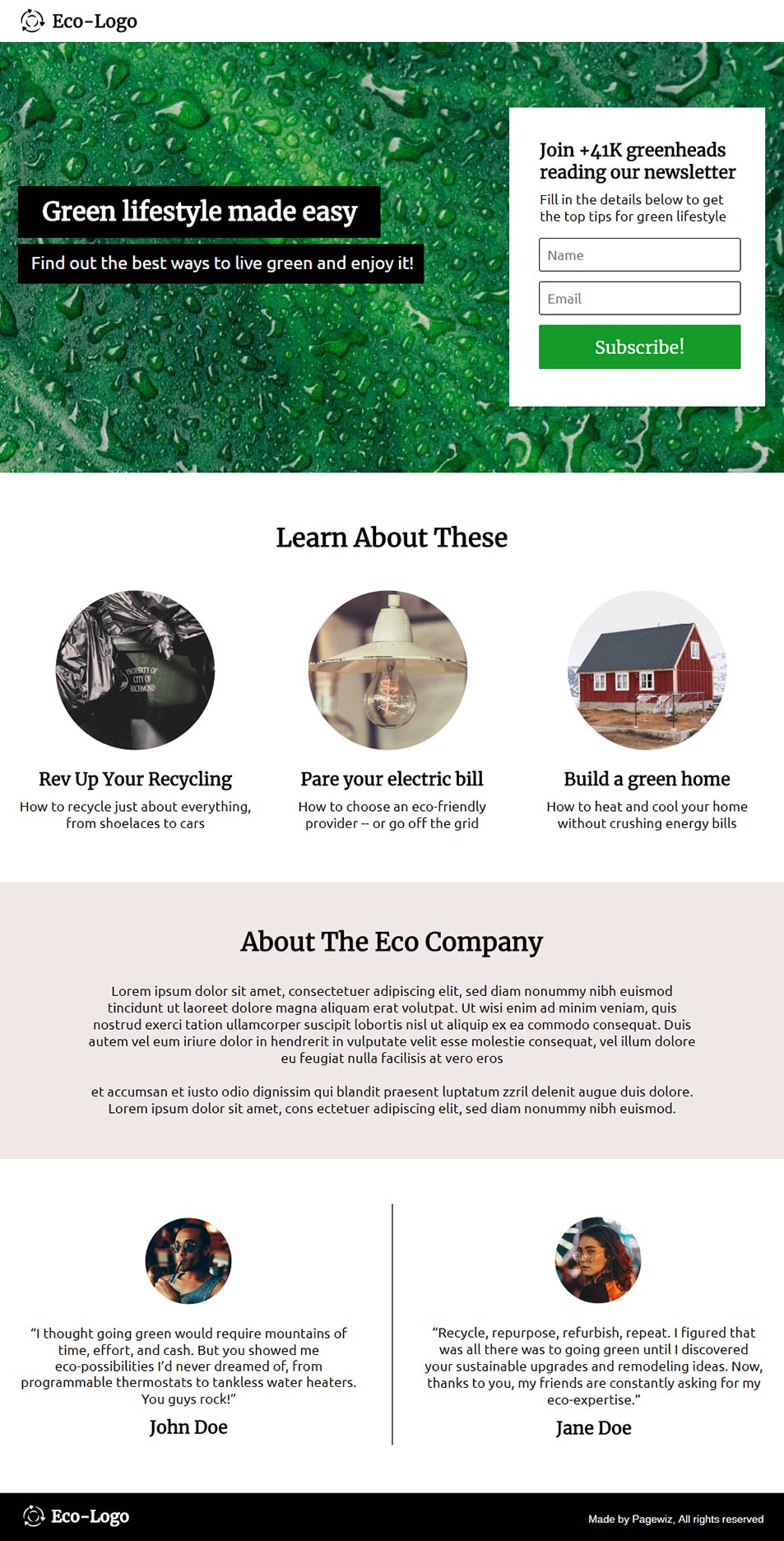 Landing page template: Live green