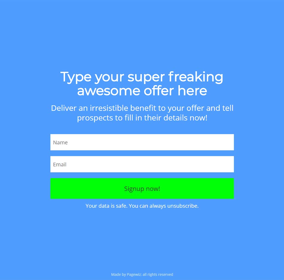 Landing page template: Blue-sky offer