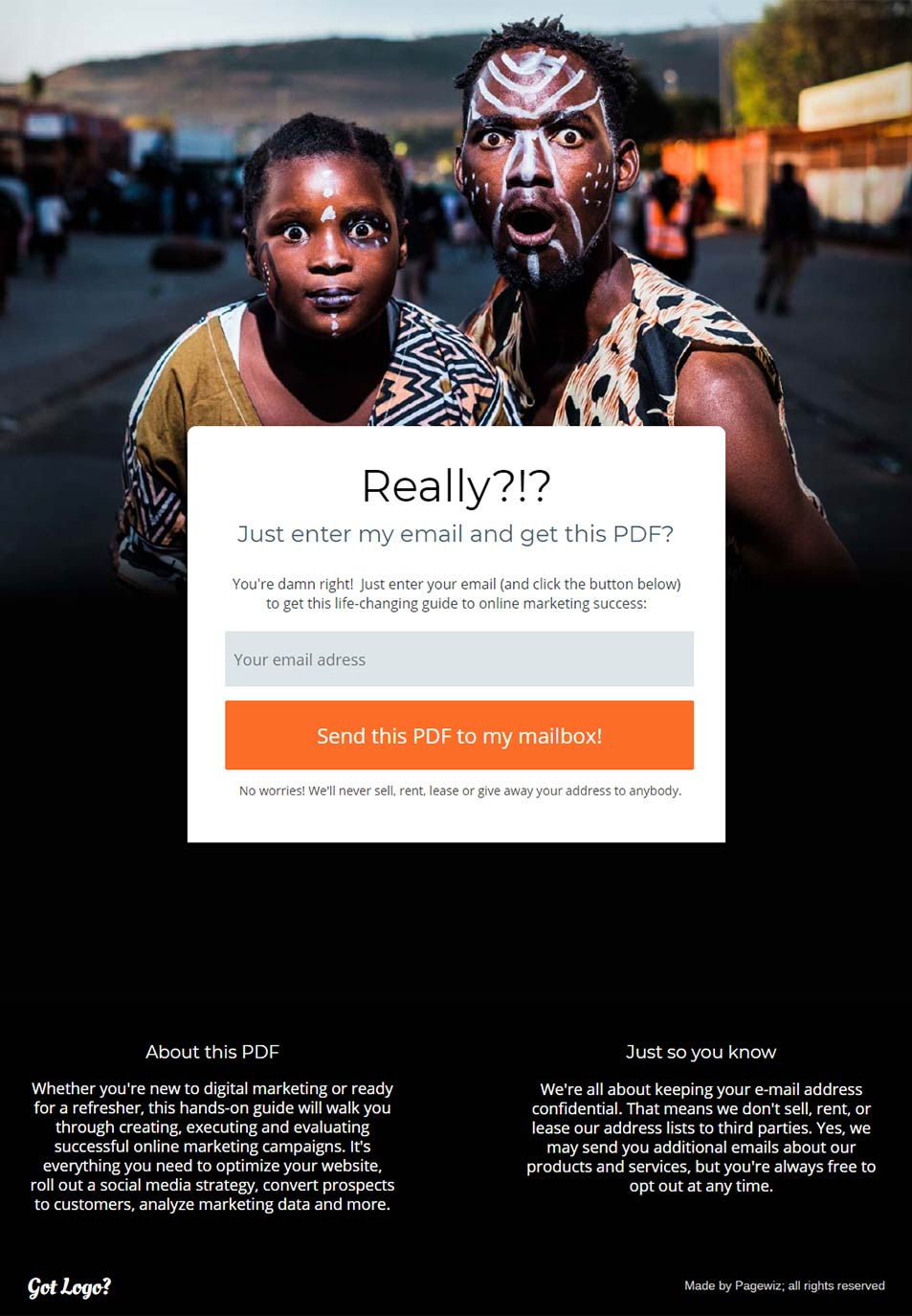 Landing page template: Unexpected Freebie