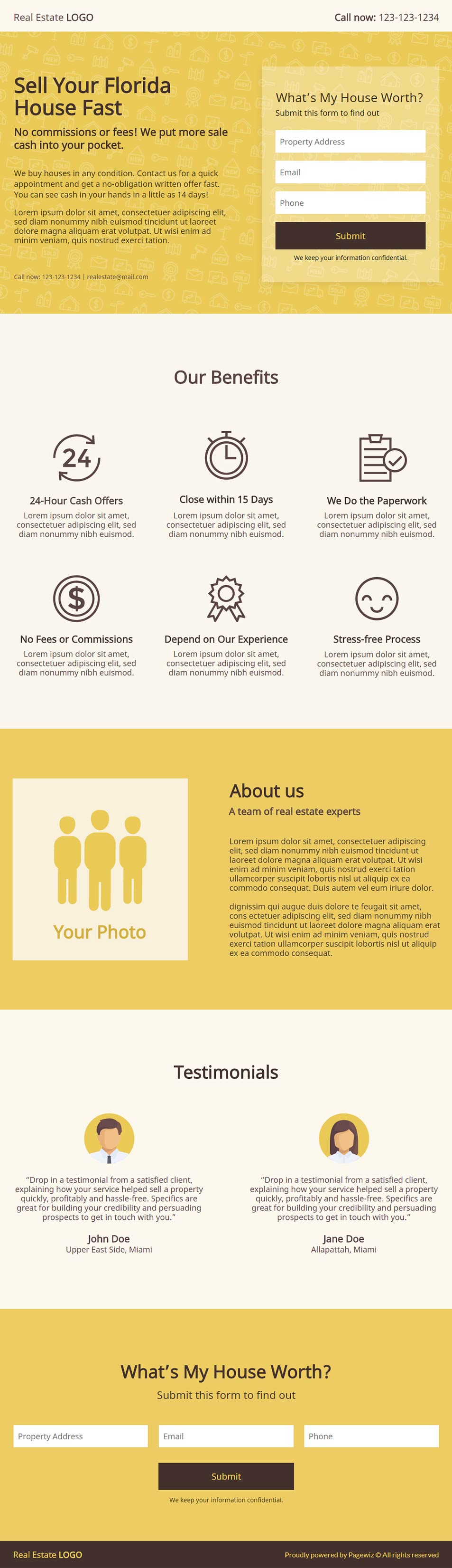 Landing page template: Goldish-Yellow real estate