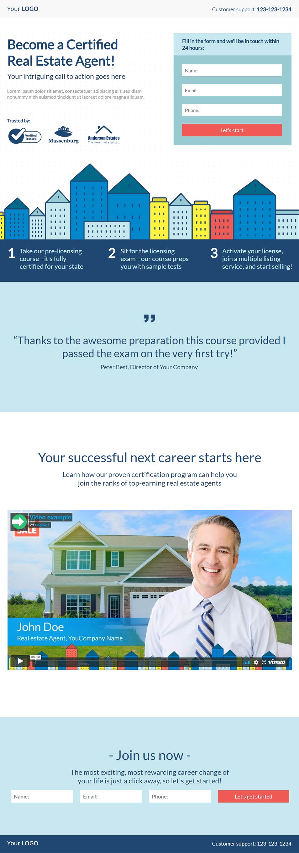 Landing page template: Red-yellow-blue real estate