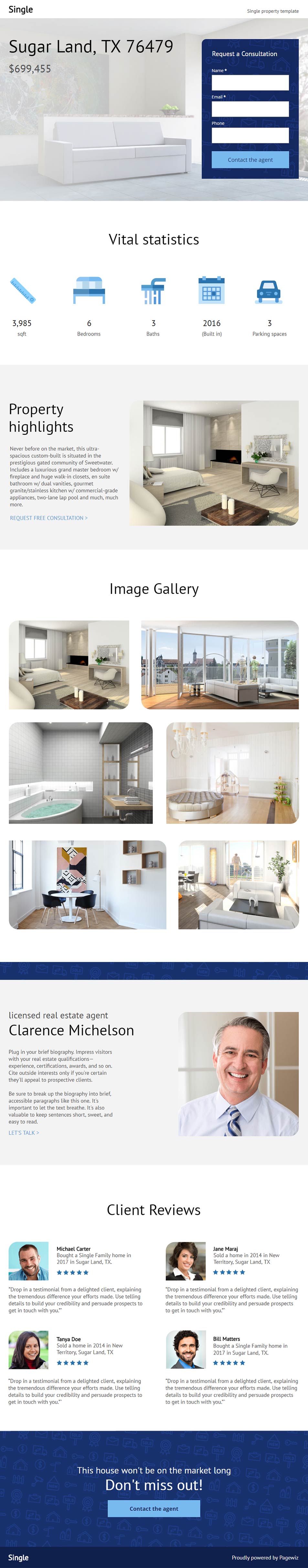 Landing page template: Cobalt blue real estate