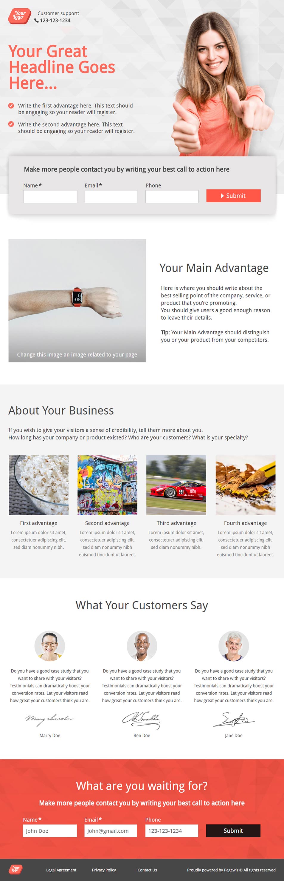 Landing page template: Coral sign up