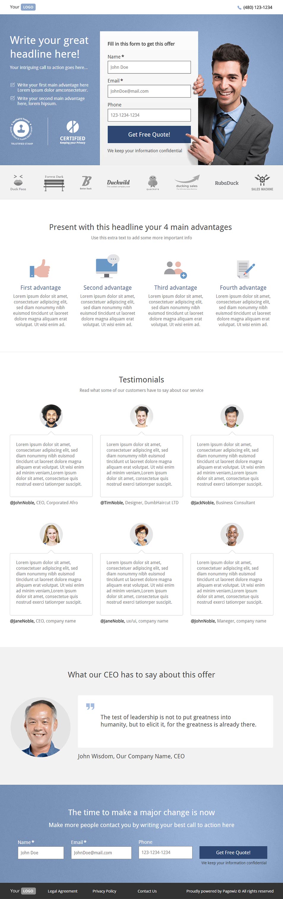 Landing page template: Form holder blue