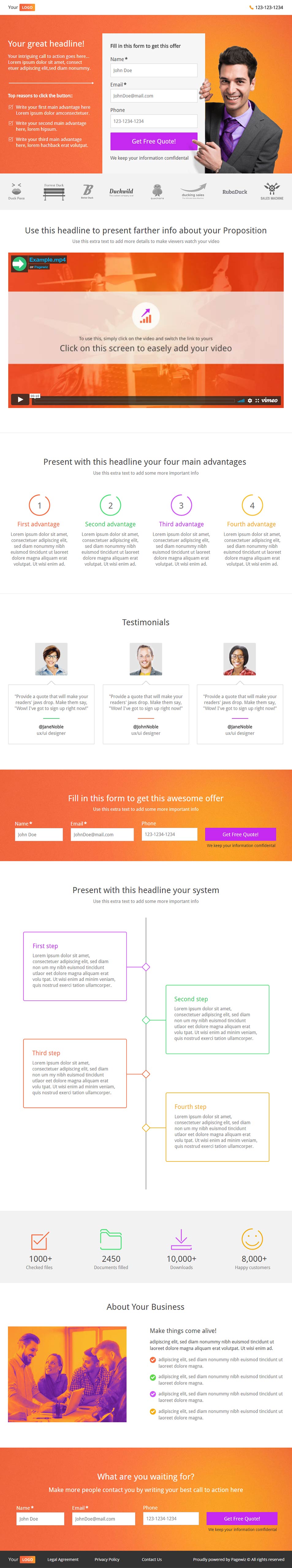 Landing page template: Form holder orange