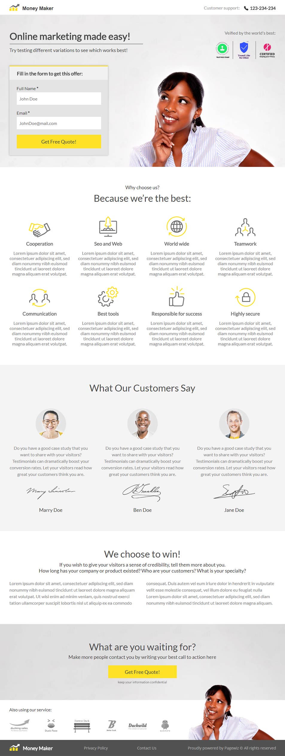 Landing page template: Money maker
