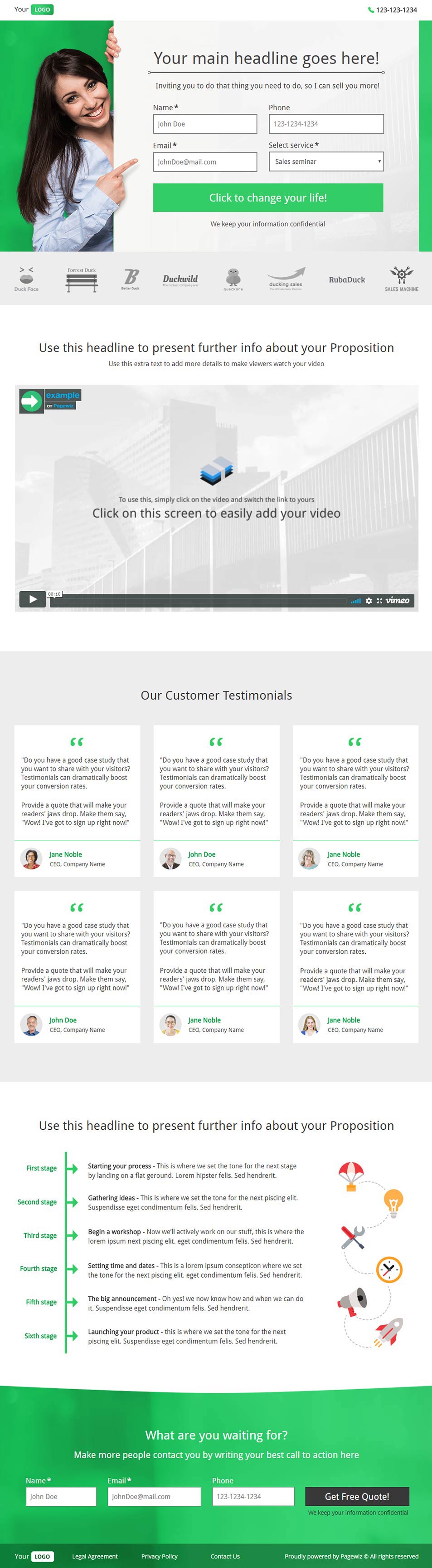 Landing page template: Pointing finger green