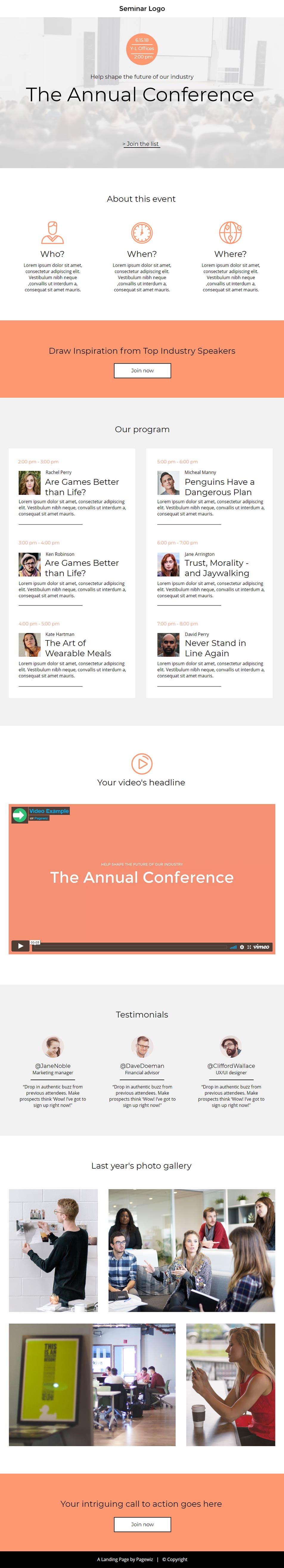 Landing page template: Pretty as a Peach Seminar