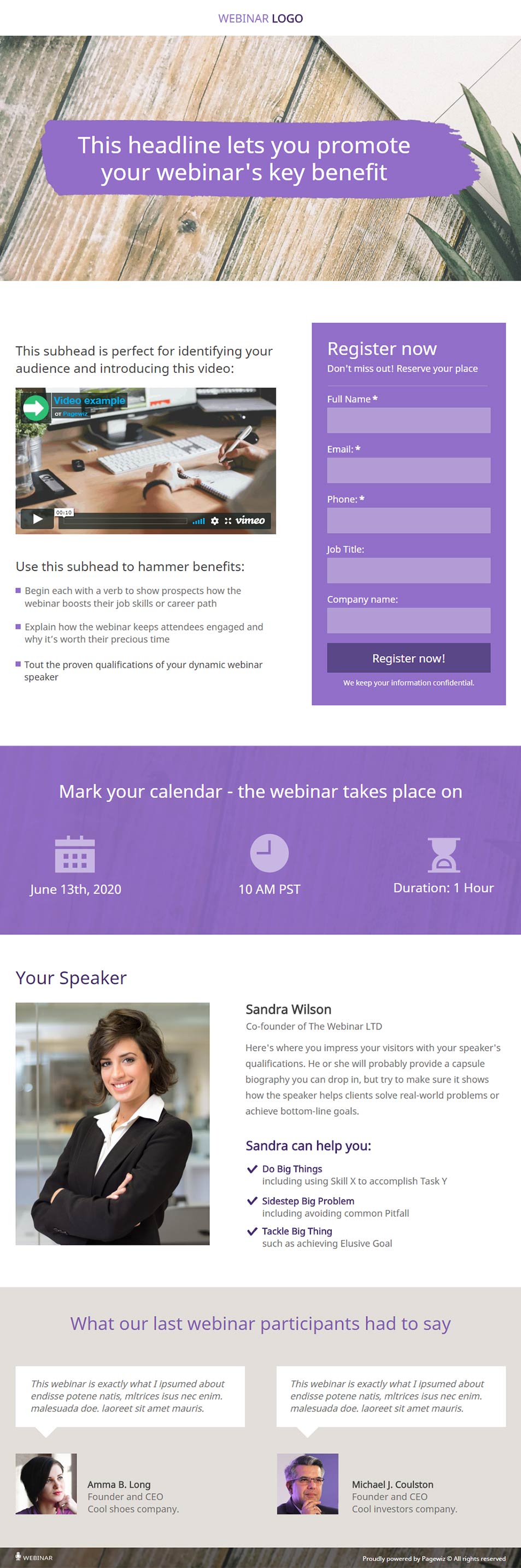 Landing page template: Purple Royalty Webinar
